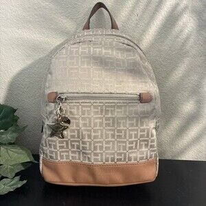 Tommy Hilfiger Embroidery Women's Tan Backpack With Adjustable Belt strap